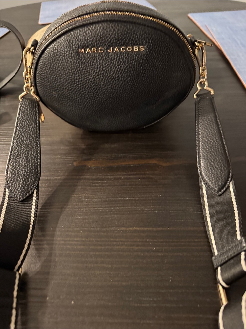 Marc Jacobs Black Pebbled Leather Mini Crossbody with Gold Hardware
